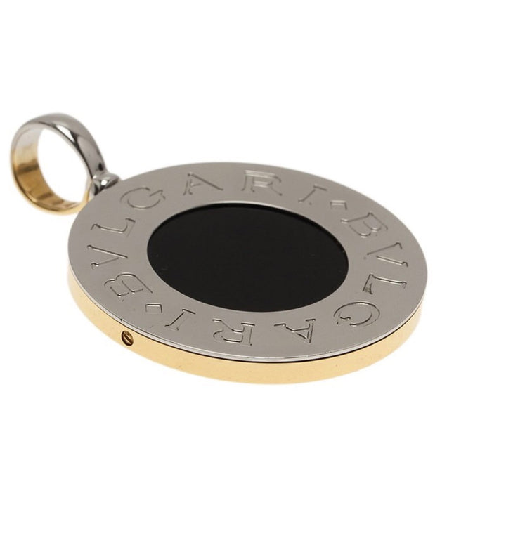BVLGARI TONDO 18K GOLD &amp; STAINLESS STEEL REVERSIBLE PENDANT