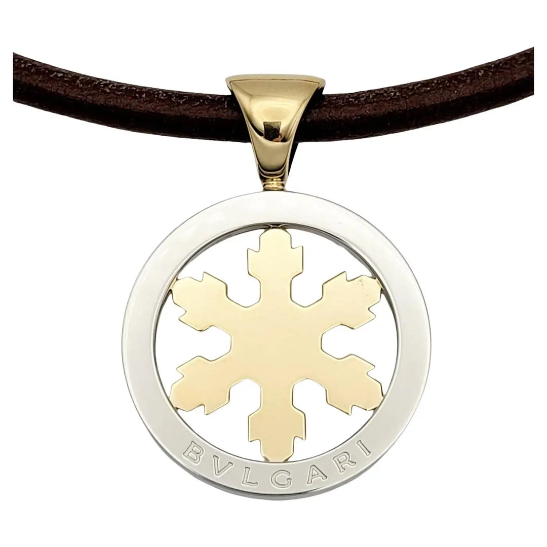 BVLGARI TONDO SNOWFLAKE 18K GOLD &amp; STAINLESS STEEL PENDANT