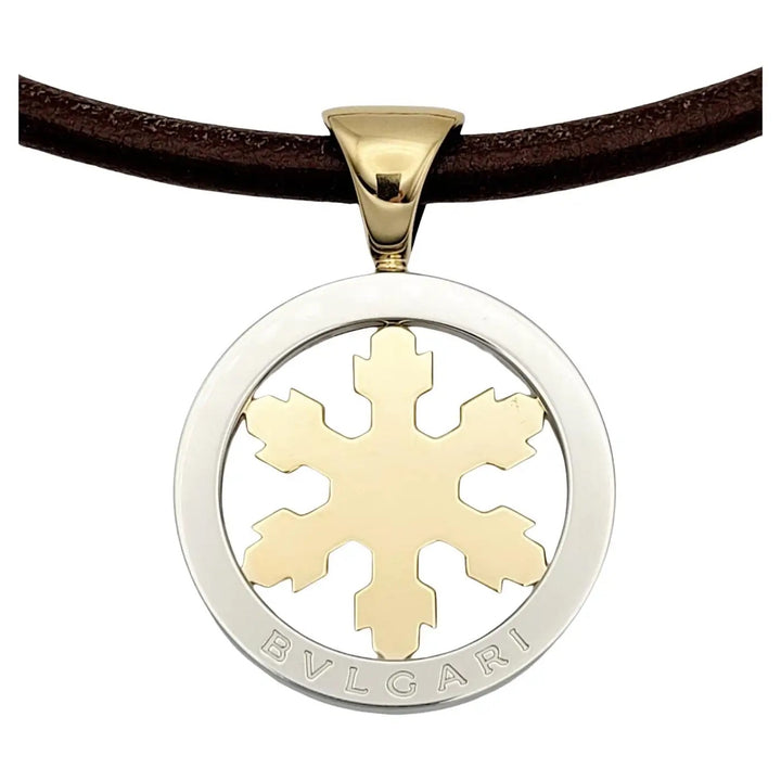 BVLGARI TONDO SNOWFLAKE 18K GOLD &amp; STAINLESS STEEL PENDANT