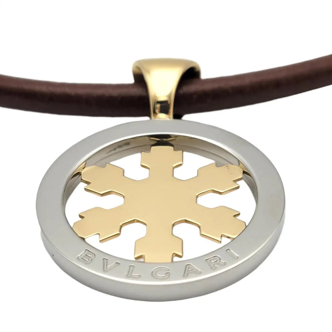BVLGARI TONDO SNOWFLAKE 18K GOLD &amp; STAINLESS STEEL PENDANT