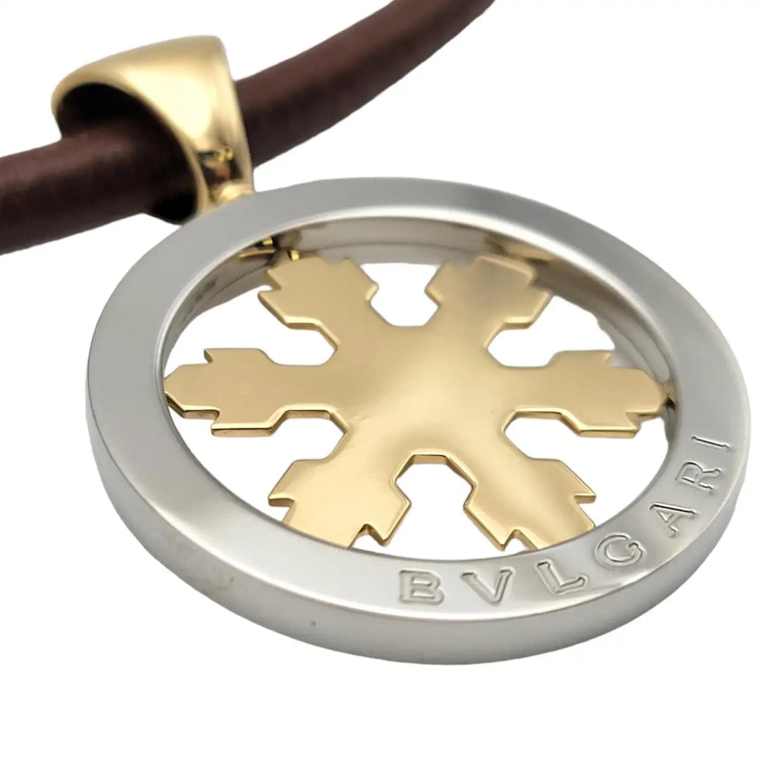 BVLGARI TONDO SNOWFLAKE 18K GOLD &amp; STAINLESS STEEL PENDANT