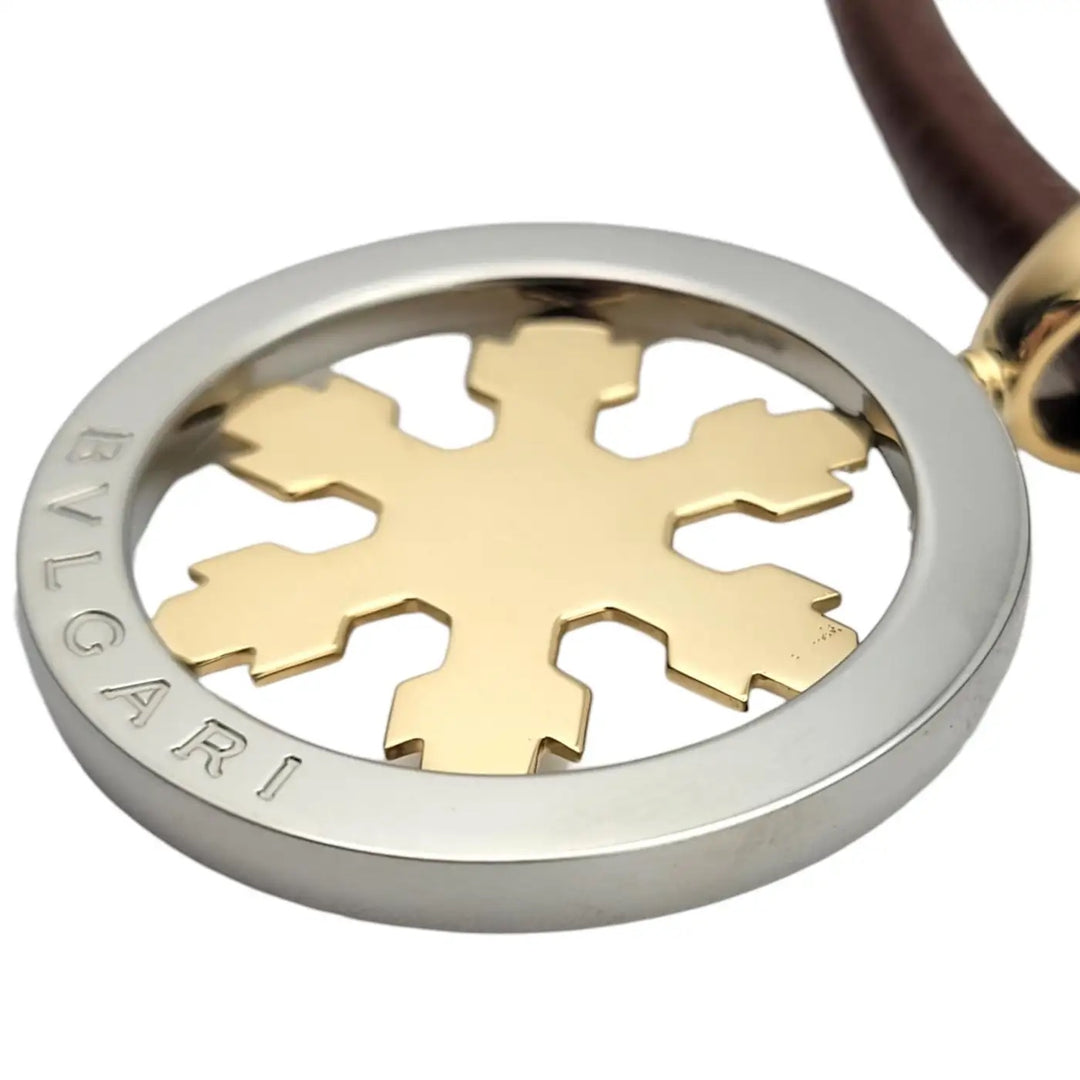 BVLGARI TONDO SNOWFLAKE 18K GOLD &amp; STAINLESS STEEL PENDANT