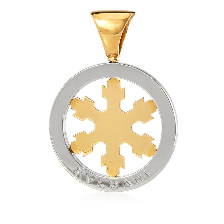 BVLGARI TONDO SNOWFLAKE 18K GOLD &amp; STAINLESS STEEL PENDANT