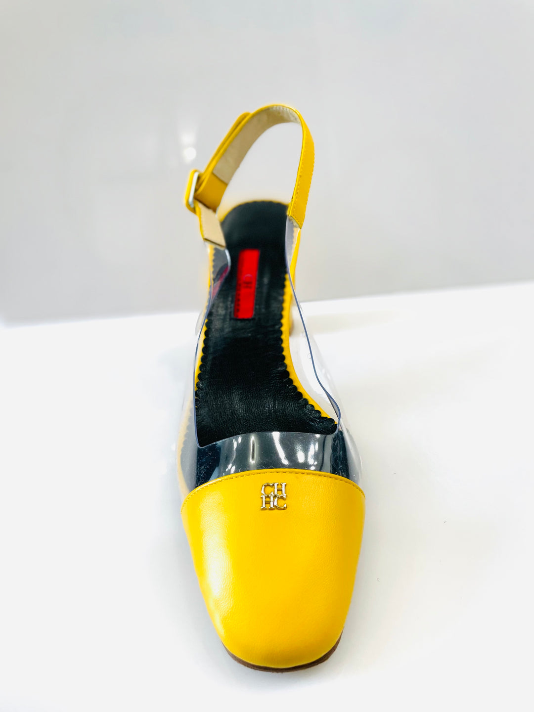 CAROLINA HERRERA YELLOW &amp; CLEAR SLINGBACK SANDALS