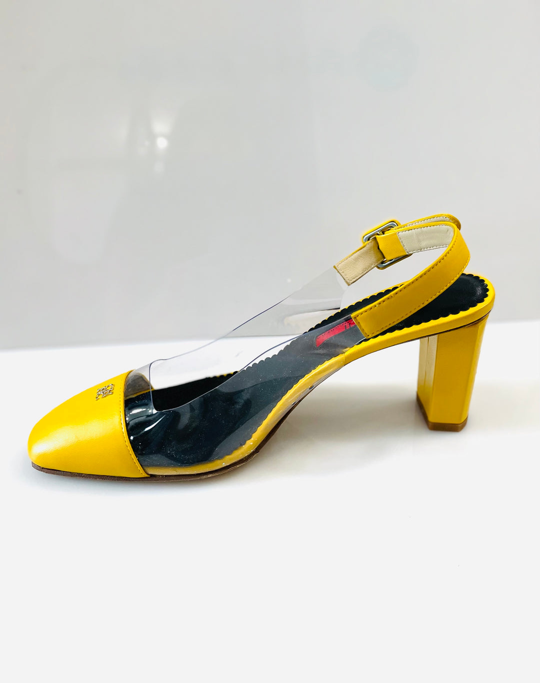CAROLINA HERRERA YELLOW &amp; CLEAR SLINGBACK SANDALS