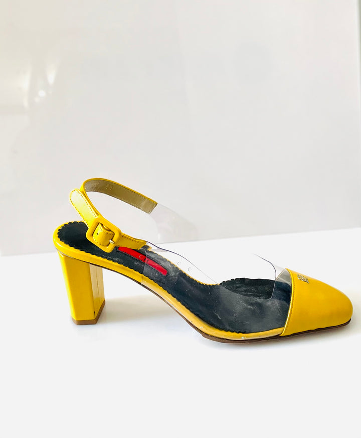 CAROLINA HERRERA YELLOW &amp; CLEAR SLINGBACK SANDALS