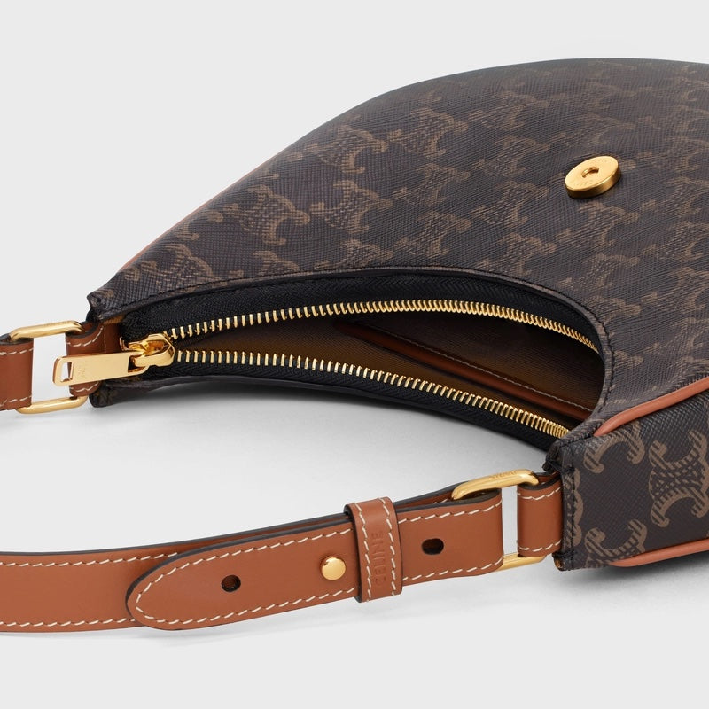 CÉLINE CALFSKIN &amp; COATED CANVAS MEDIUM AVA TRIOMPH HOBO BAG