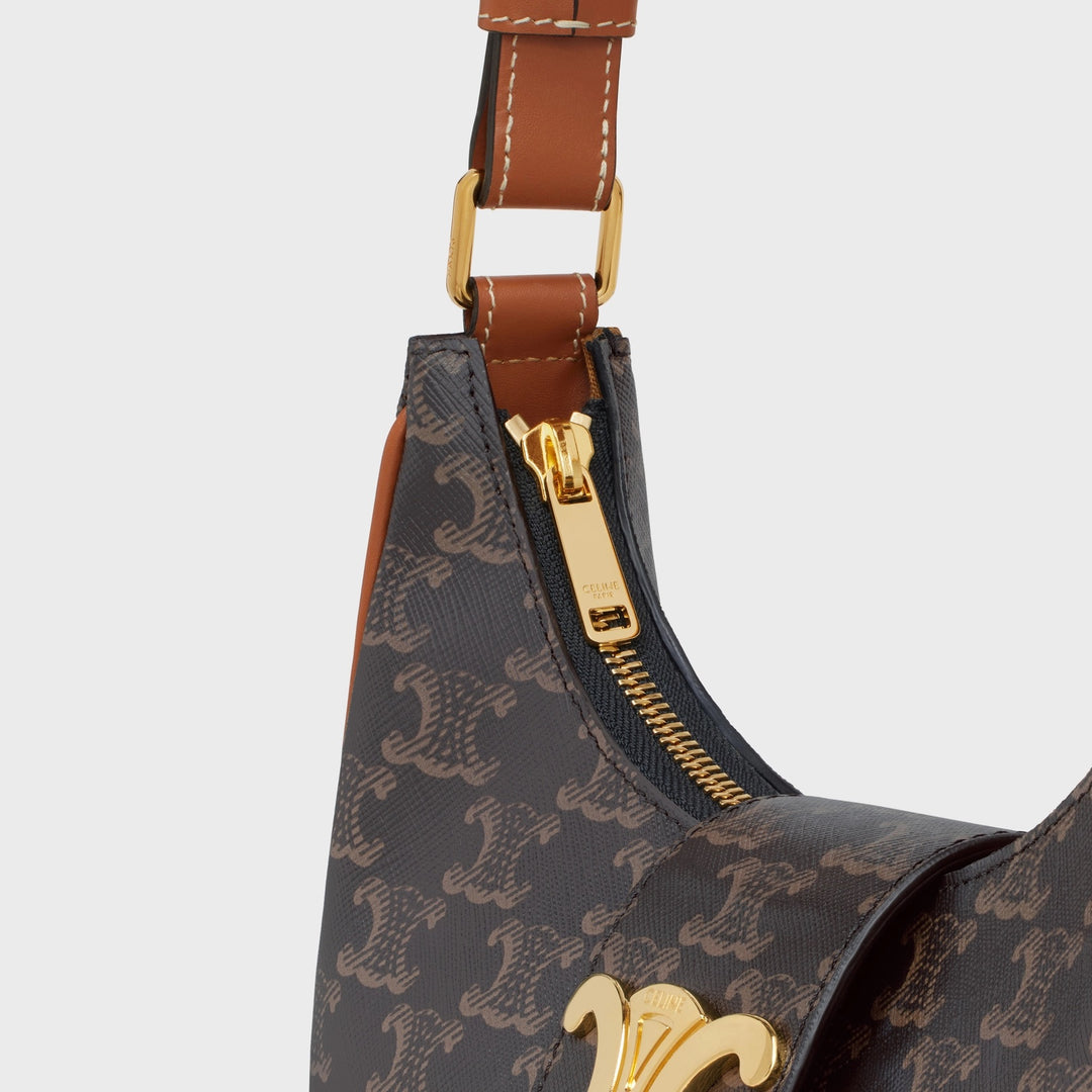 CÉLINE CALFSKIN &amp; COATED CANVAS MEDIUM AVA TRIOMPH HOBO BAG
