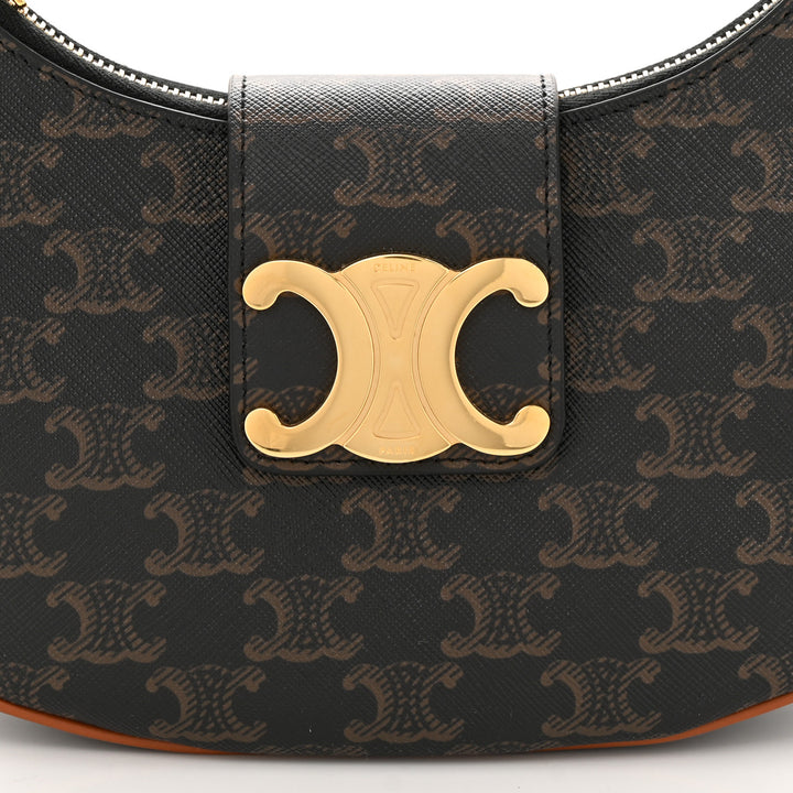 CÉLINE CALFSKIN &amp; COATED CANVAS MEDIUM AVA TRIOMPH HOBO BAG