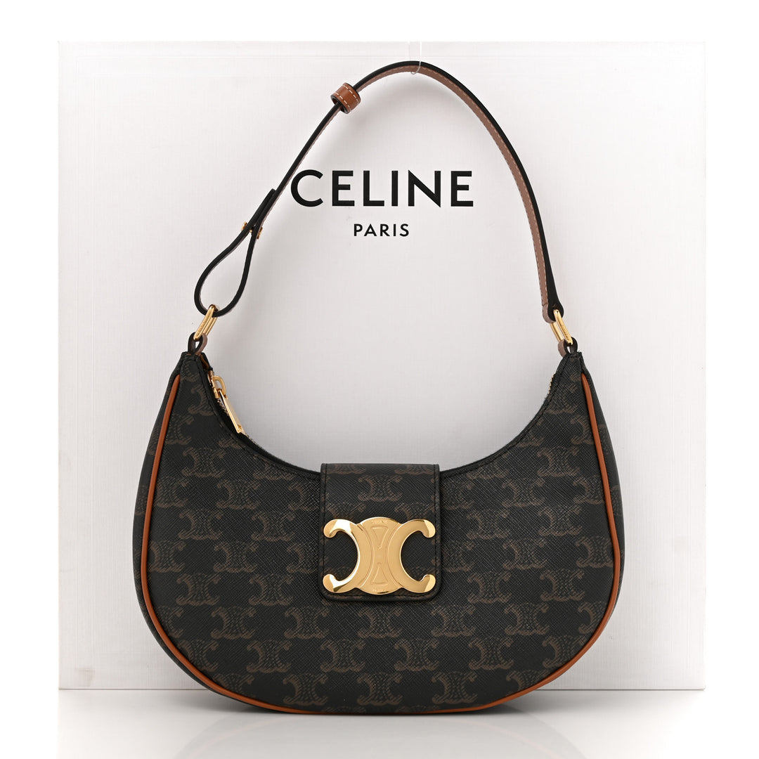 CÉLINE CALFSKIN &amp; COATED CANVAS MEDIUM AVA TRIOMPH HOBO BAG
