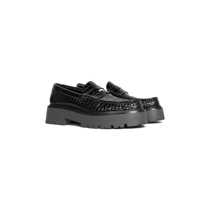 CÉLINE BULKY PENNY CROC EMBOSSED STAMPED CALFSKIN CHUNKY LOAFERS