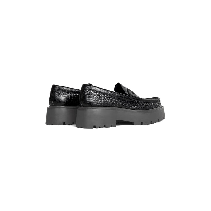CÉLINE BULKY PENNY CROC EMBOSSED STAMPED CALFSKIN CHUNKY LOAFERS