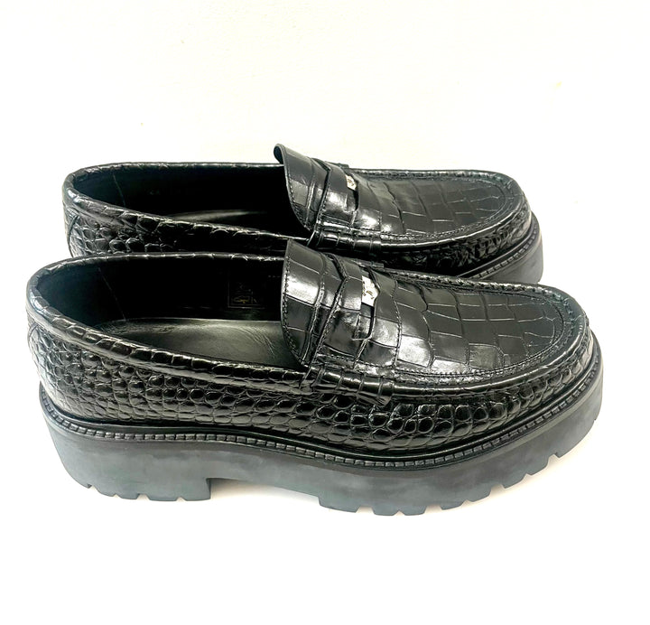 CÉLINE BULKY PENNY CROC EMBOSSED STAMPED CALFSKIN CHUNKY LOAFERS