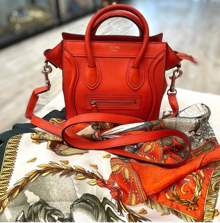 CÉLINE DRUMMED CALFSKIN LEATHER NANO LUGGAGE BAG
