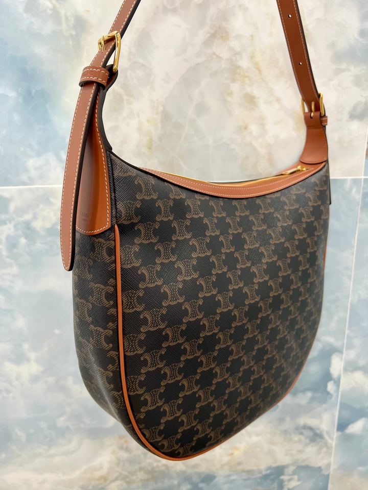 CÉLINE HELOÏSE CUIR CANVAS &amp; CALFSKIN TRIOMPH MEDIUM SHOULDER BAG