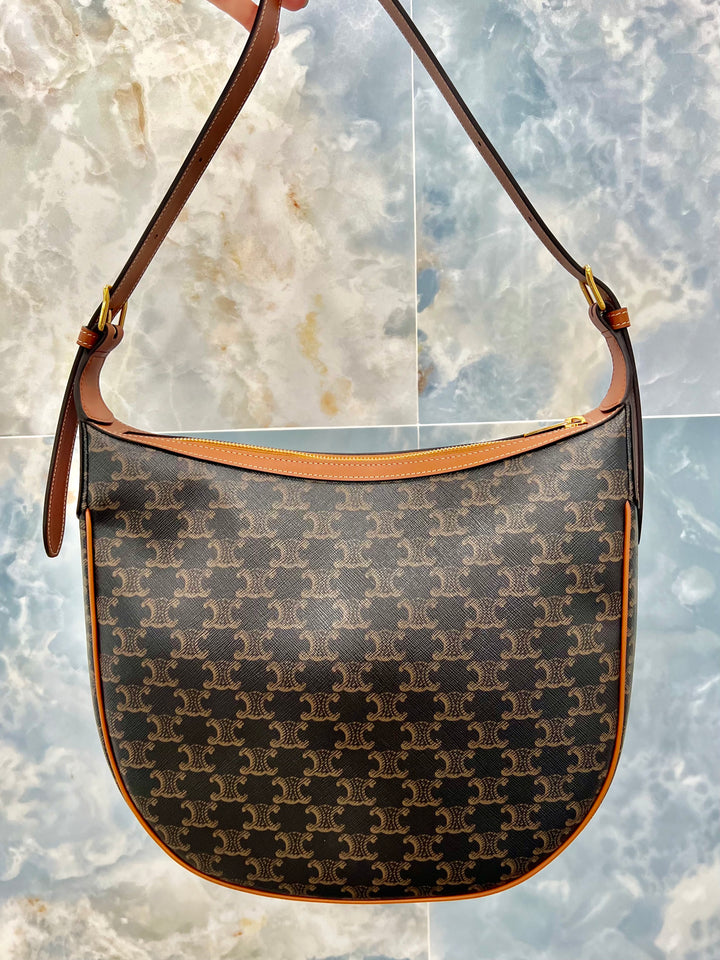 CÉLINE HELOÏSE CUIR CANVAS &amp; CALFSKIN TRIOMPH MEDIUM SHOULDER BAG