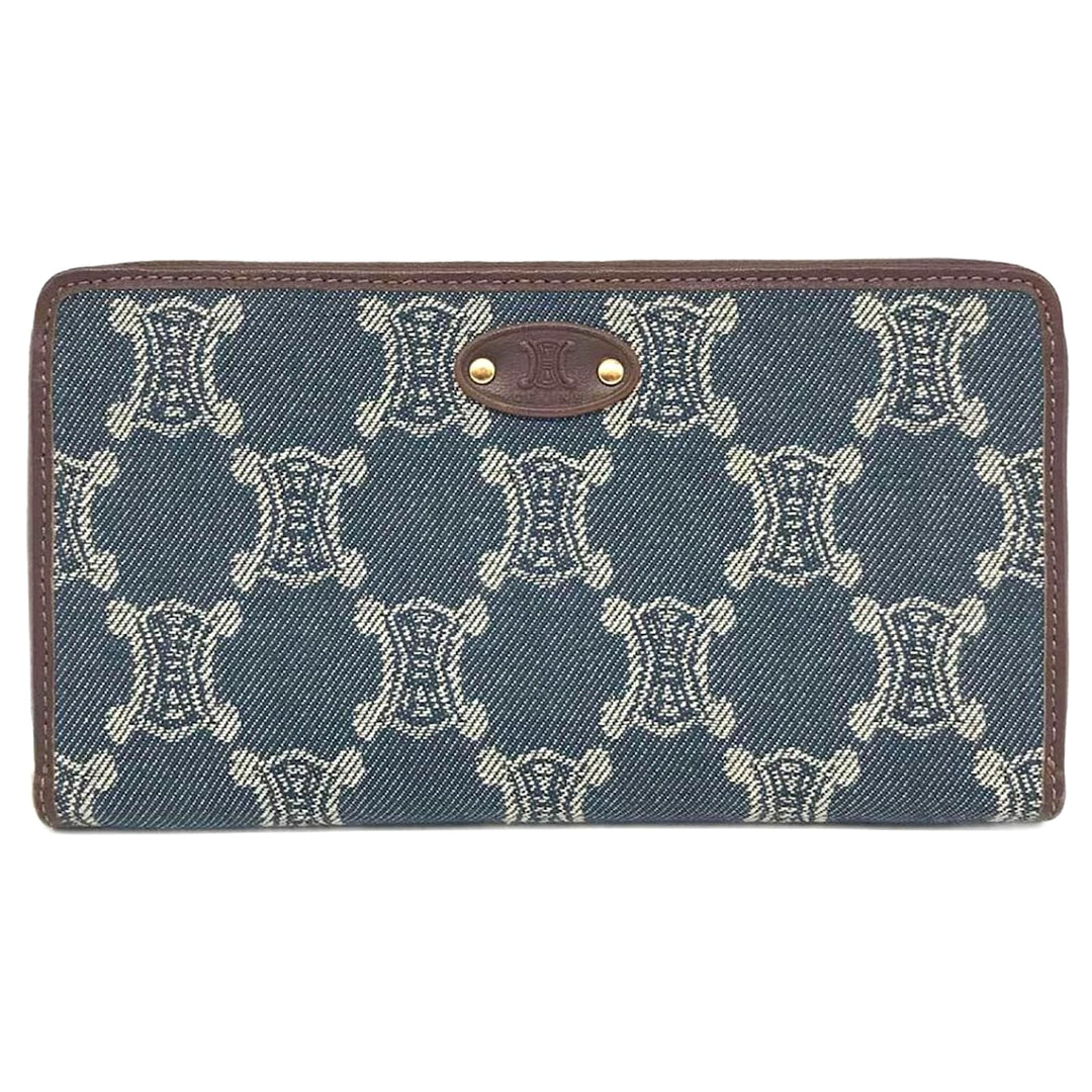 CÉLINE VINTAGE MACADAM ROUND ZIP LONG WALLET – DENIM INDIGO