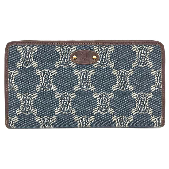 CÉLINE VINTAGE MACADAM ROUND ZIP LONG WALLET – DENIM INDIGO