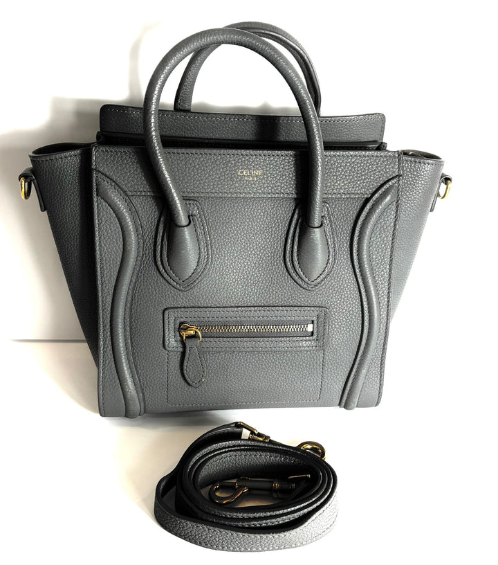 CÉLINE DRUMMED CALFSKIN LEATHER NANO LUGGAGE SHOPPER BAG