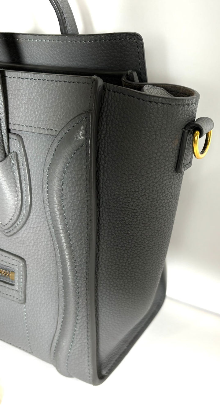 CÉLINE DRUMMED CALFSKIN LEATHER NANO LUGGAGE SHOPPER BAG