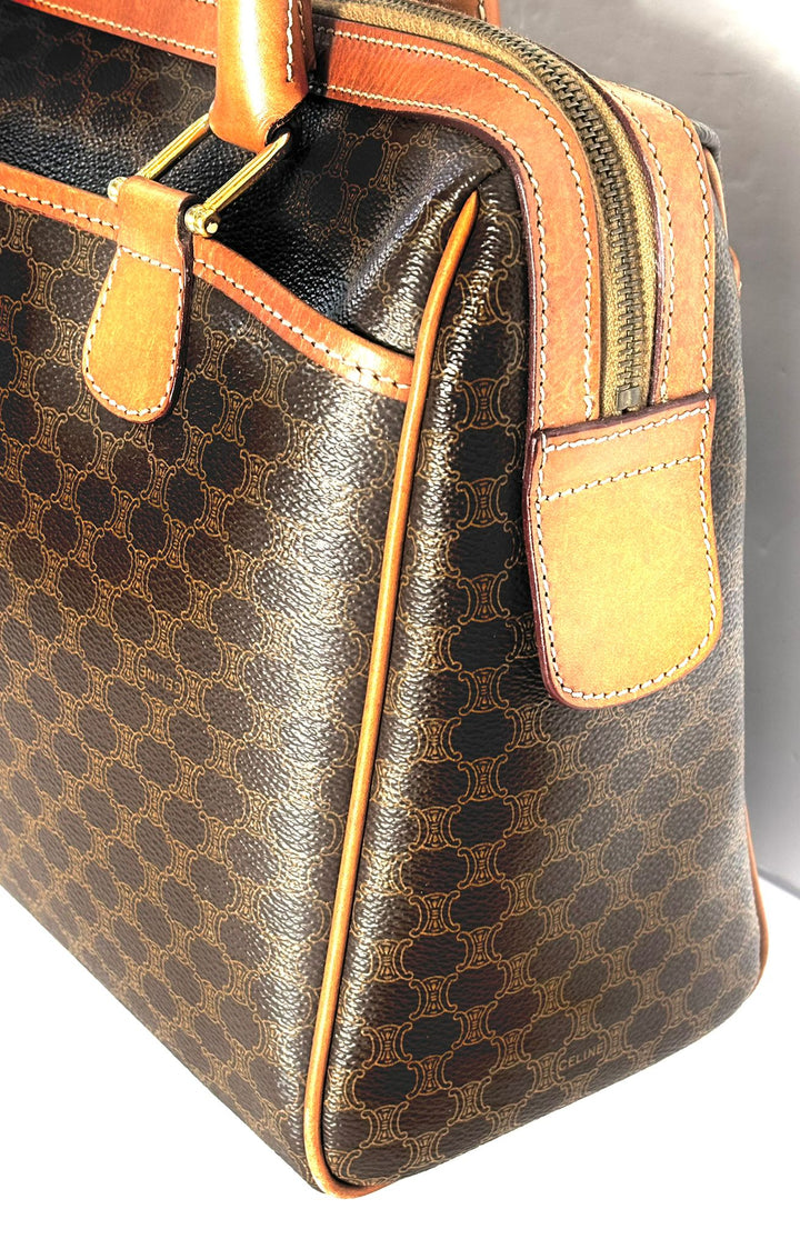 CÉLINE MACADAM COATED CANVAS &amp; LEATHER BOSTON HANDBAG