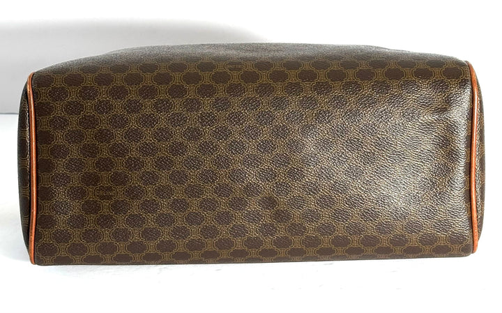 CÉLINE MACADAM COATED CANVAS &amp; LEATHER BOSTON HANDBAG