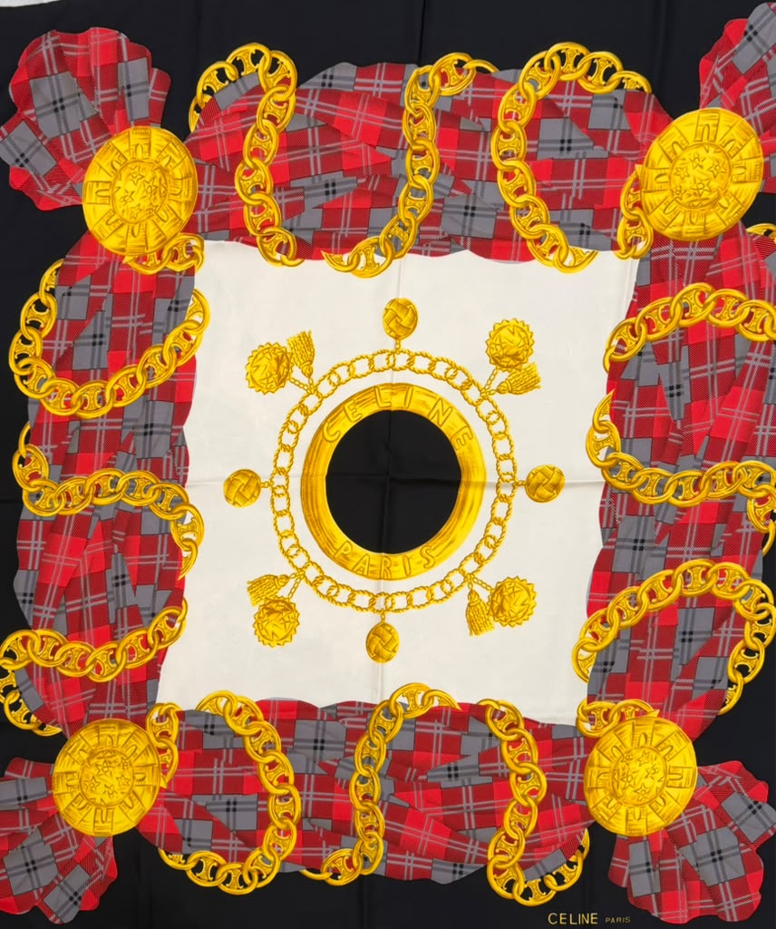 CÉLINE MACADAM CHAIN PRINT VINTAGE SILK SCARF