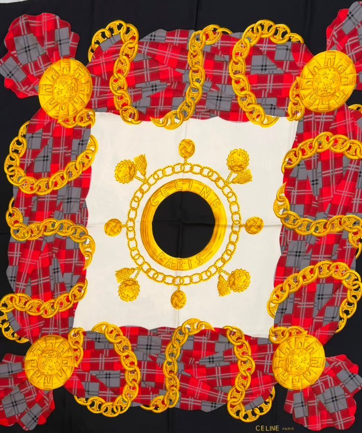 CÉLINE MACADAM CHAIN PRINT VINTAGE SILK SCARF