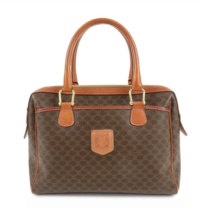 CÉLINE MACADAM COATED CANVAS &amp; LEATHER BOSTON HANDBAG