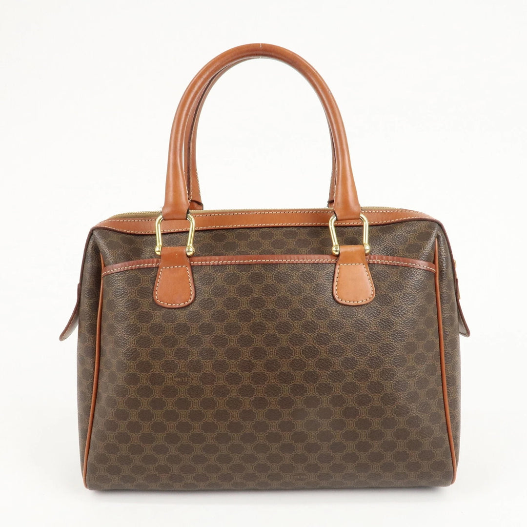 CÉLINE MACADAM COATED CANVAS &amp; LEATHER BOSTON HANDBAG