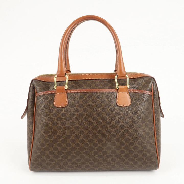 CÉLINE MACADAM COATED CANVAS &amp; LEATHER BOSTON HANDBAG
