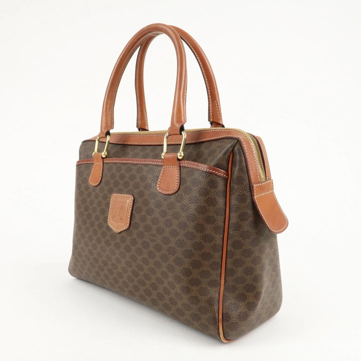 CÉLINE MACADAM COATED CANVAS &amp; LEATHER BOSTON HANDBAG