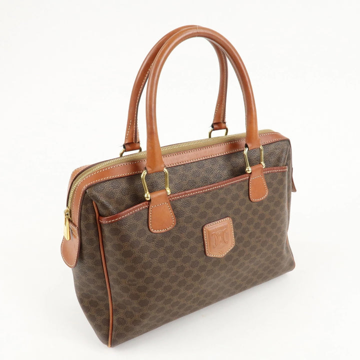 CÉLINE MACADAM COATED CANVAS &amp; LEATHER BOSTON HANDBAG