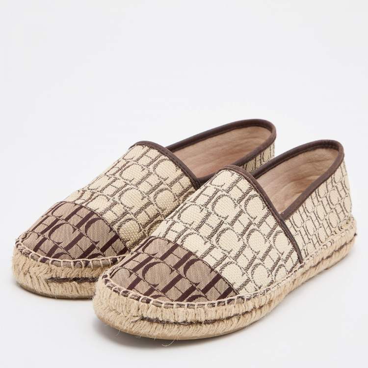 CAROLINA HERRERA CH MONOGRAM CANVAS &amp; LEATHER ESPADRILLE FLATS