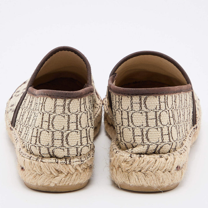 CAROLINA HERRERA CH MONOGRAM CANVAS &amp; LEATHER ESPADRILLE FLATS