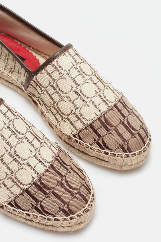 CAROLINA HERRERA CH MONOGRAM CANVAS &amp; LEATHER ESPADRILLE FLATS