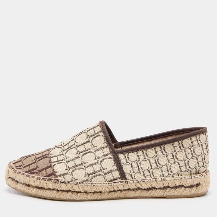 CAROLINA HERRERA CH MONOGRAM CANVAS &amp; LEATHER ESPADRILLE FLATS