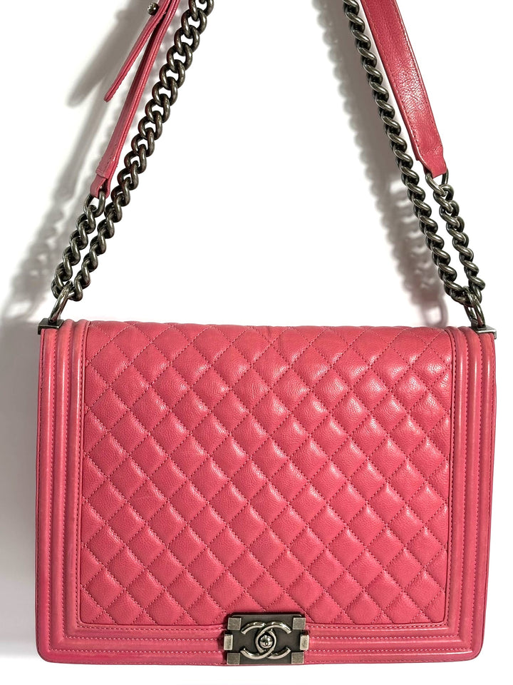CHANEL CALFSKIN QUILTED LARGE BOY FLAP BAG