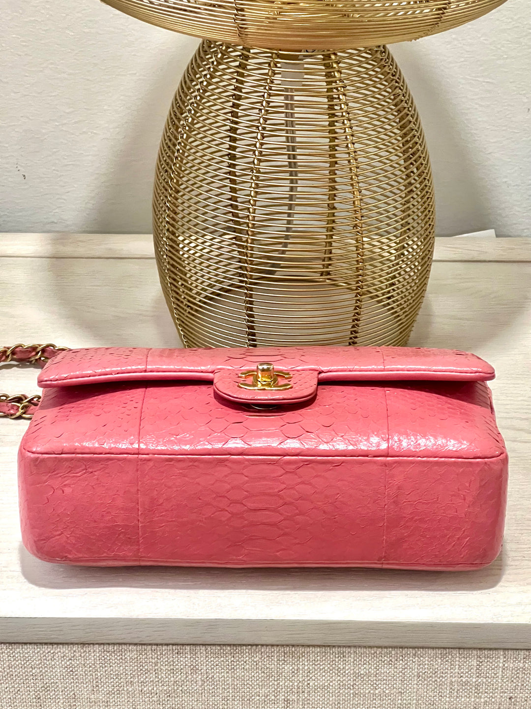 CHANEL 2.55 CLASSIC FLAP MEDIUM PINK PYTHON SHOULDER BAG
