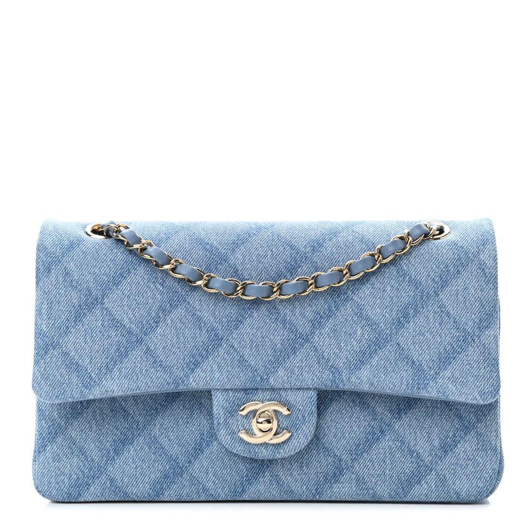 CHANEL QUILTED DENIM MEDIUM CLASSIC DOUBLE FLAP BAG