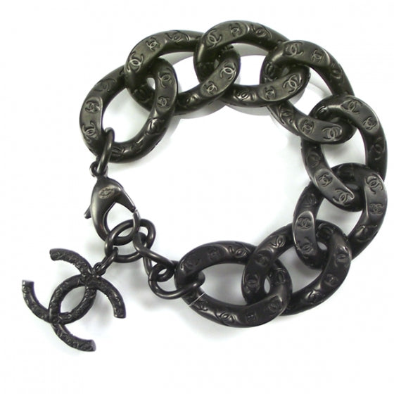 CHANEL CC BLACK METAL CHAIN LINK BRACELET