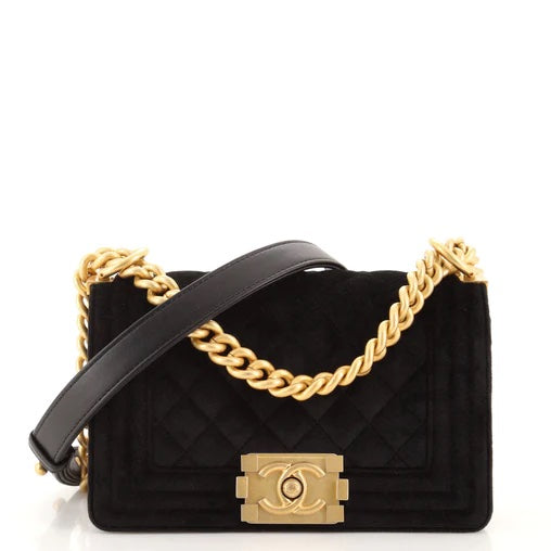 CHANEL MEDIUM BOY FLAP QUILTED VELVET BAG