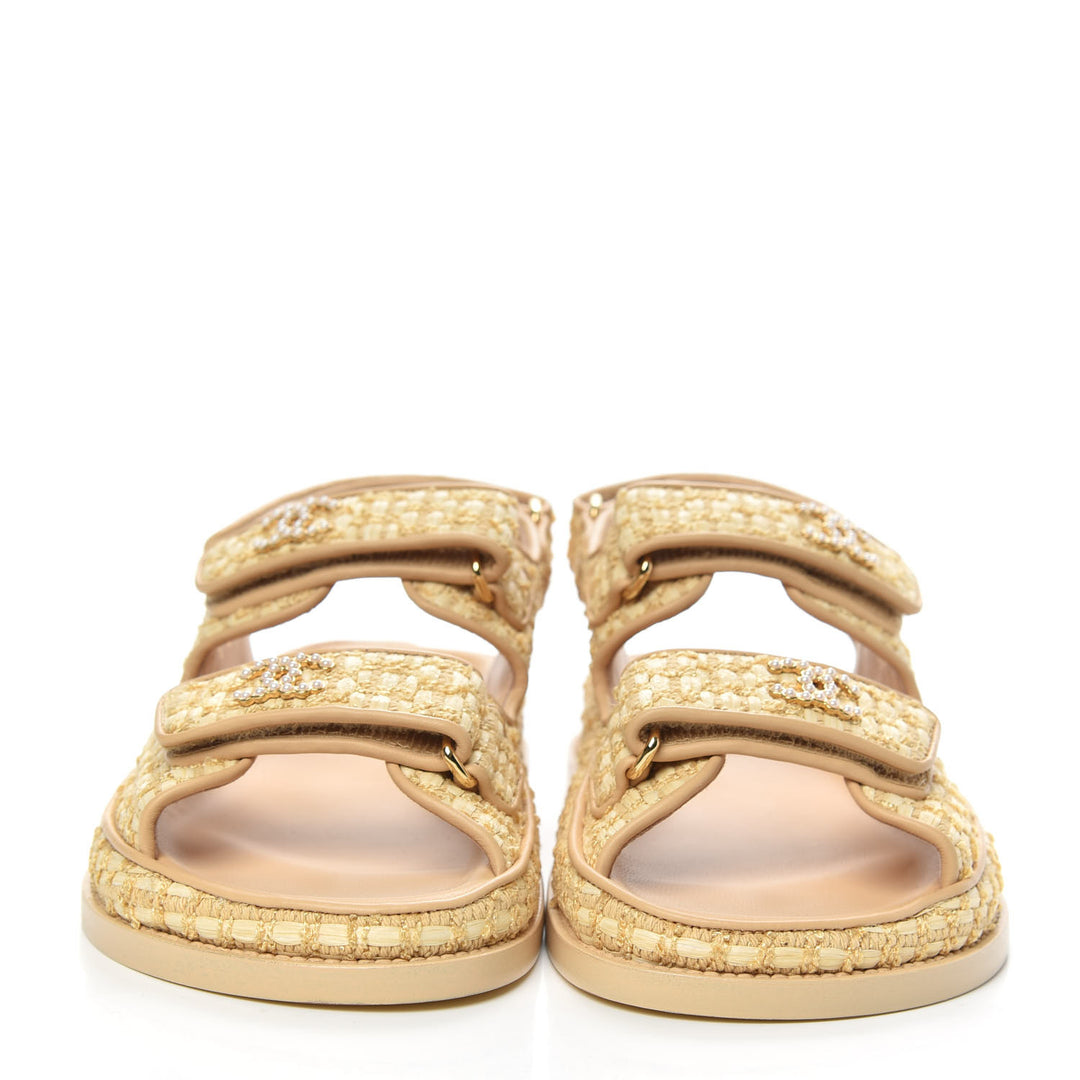 CHANEL BRAIDED RAFFIA VELCRO DAD SANDALS