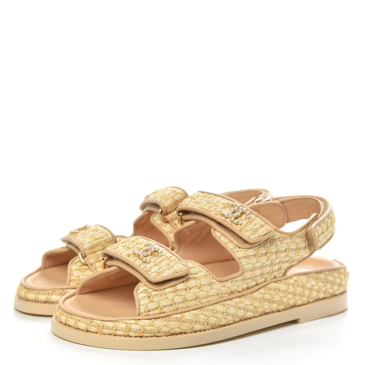 CHANEL BRAIDED RAFFIA VELCRO DAD SANDALS