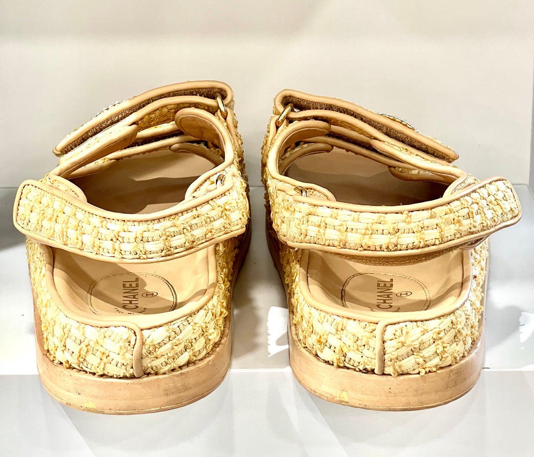 CHANEL BRAIDED RAFFIA VELCRO DAD SANDALS