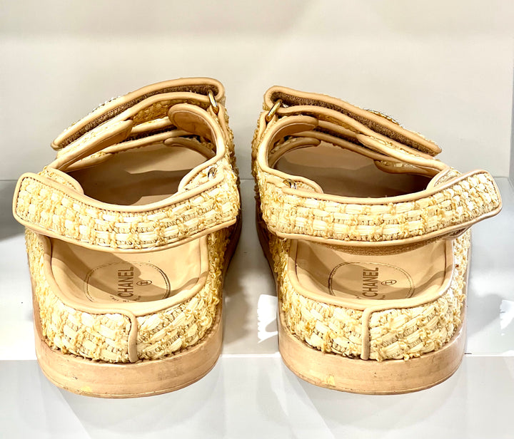 CHANEL BRAIDED RAFFIA VELCRO DAD SANDALS