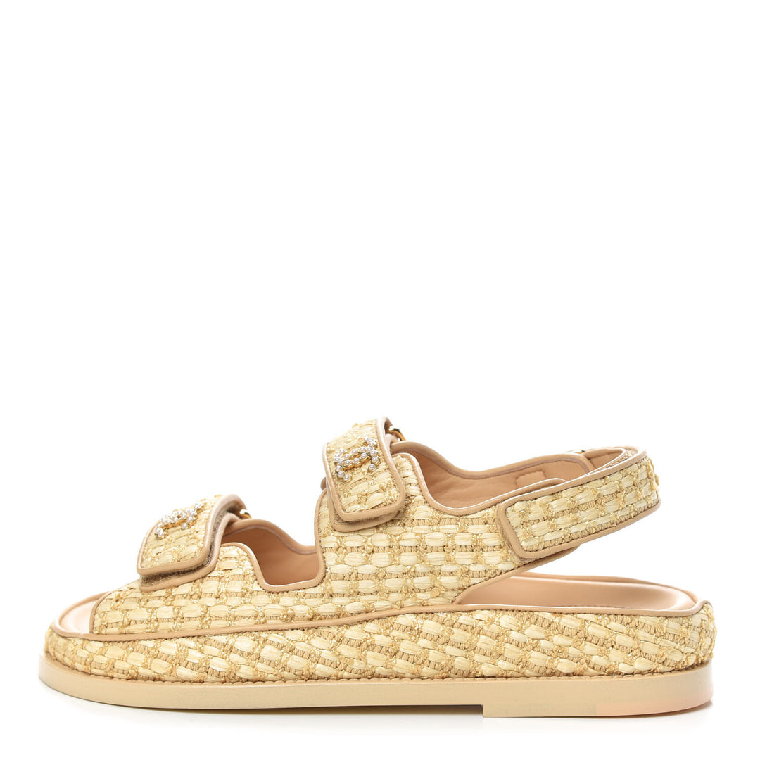 CHANEL BRAIDED RAFFIA VELCRO DAD SANDALS