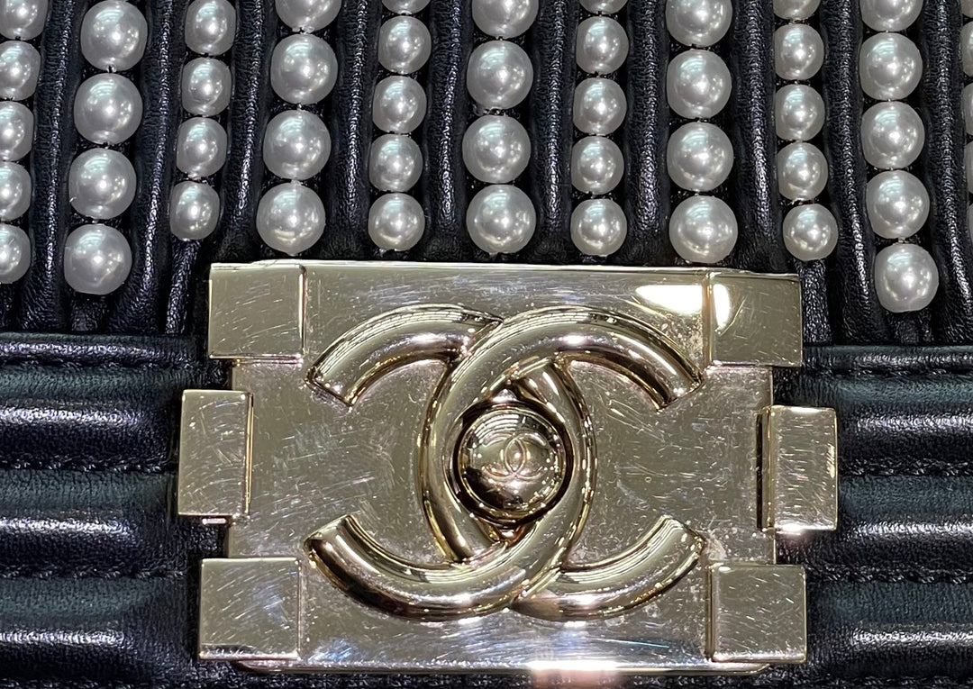 CHANEL CALFSKIN MEDIUM PEARL BOY BAG