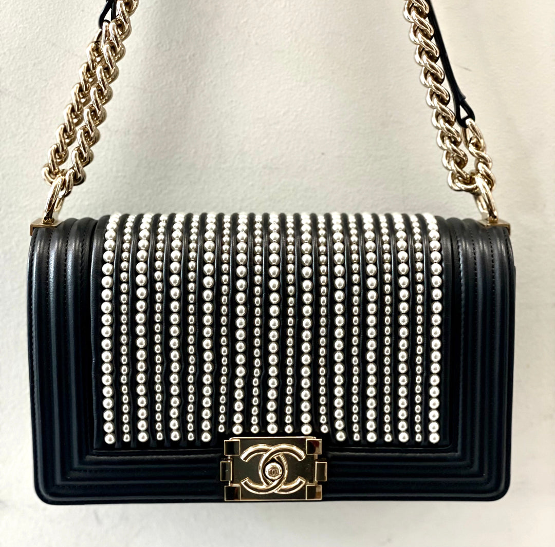 CHANEL CALFSKIN MEDIUM PEARL BOY BAG