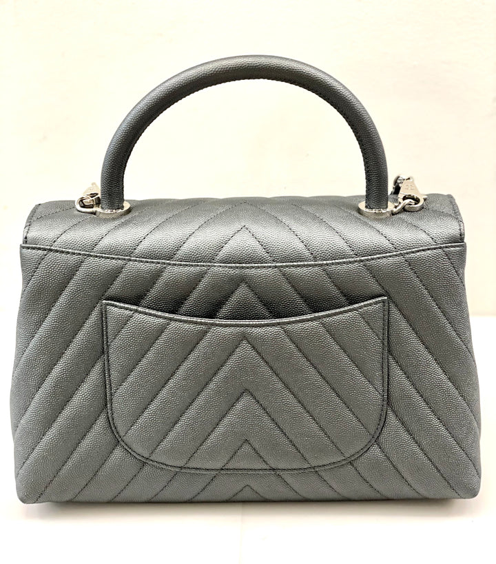 CHANEL CAVIAR METALLIC GRAPHITE MEDIUM COCO HANDBAG